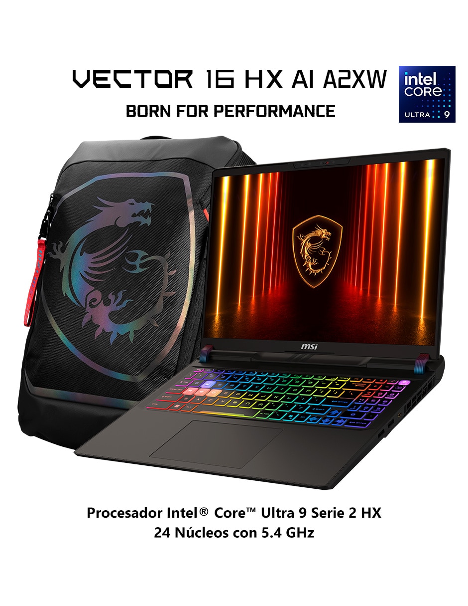 Laptop gamer Vector 16 HX AI 16 pulgadas QHD+ Intel core ultra 9 NVIDIA Geforce RTX 5070 Ti 16 GB RAM 1 TB SSD 9