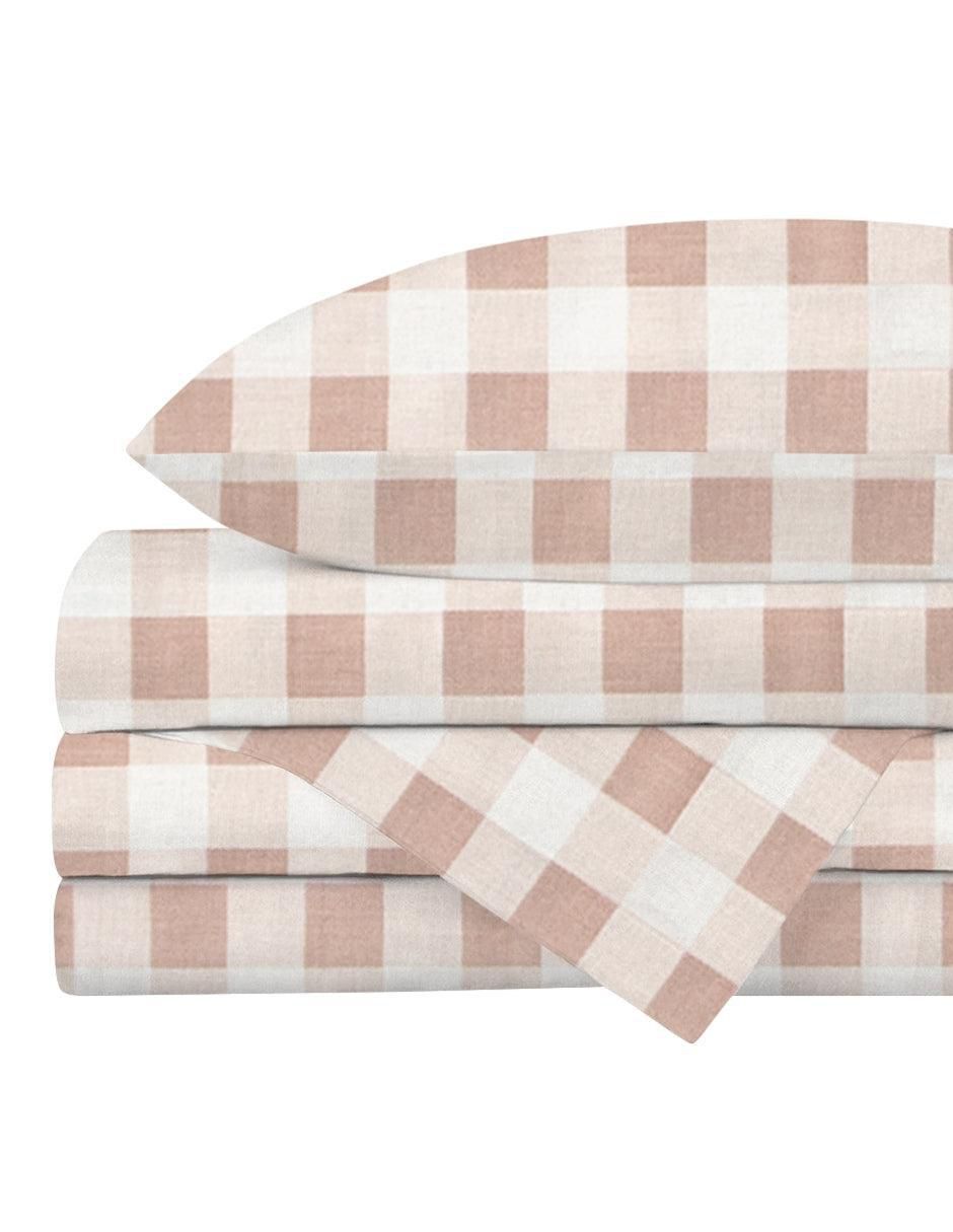 Juego de sábanas de algodón 250 hilos Gingham Beige
