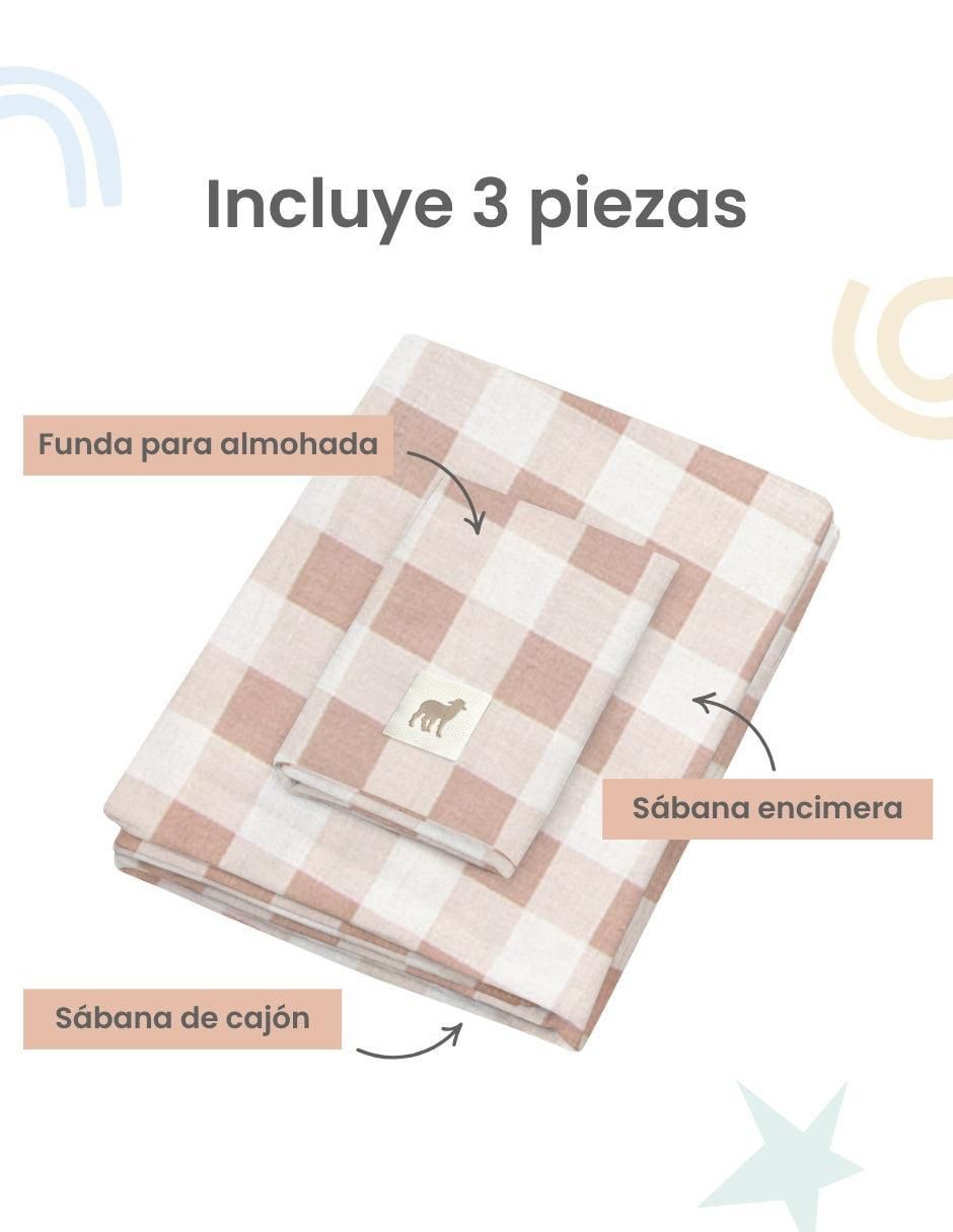 Juego de sábanas de algodón 250 hilos Gingham Beige 3