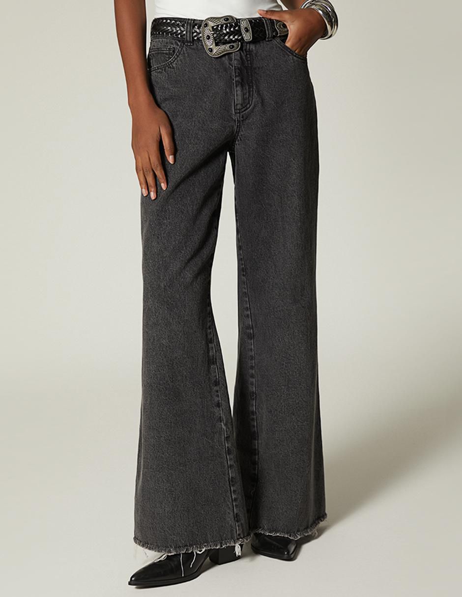 Jeans amplio Studio F Black Denim Western corte cintura para mujer