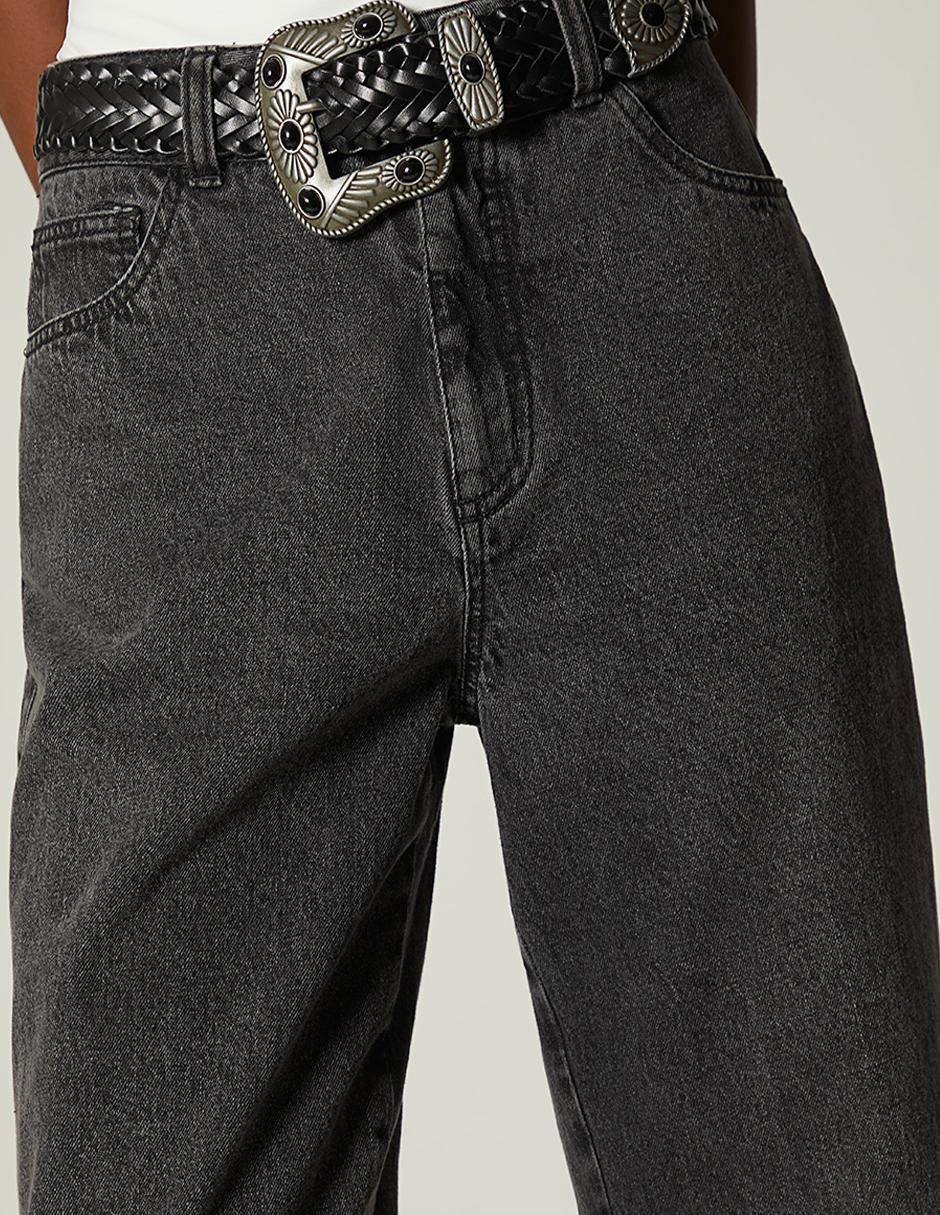 Jeans amplio Studio F Black Denim Western corte cintura para mujer