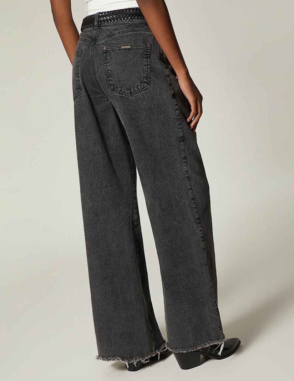 Jeans amplio Studio F Black Denim Western corte cintura para mujer