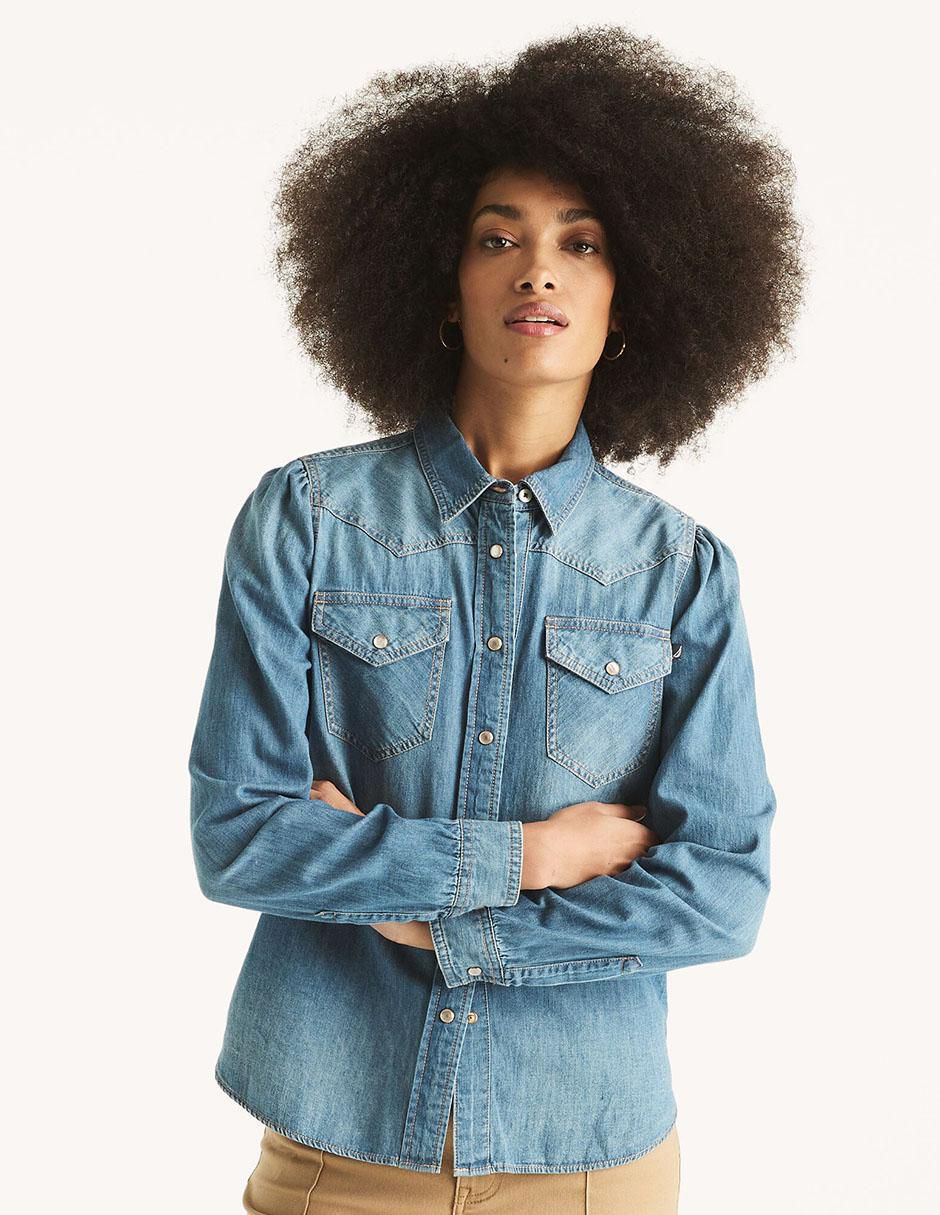 Camisa de algodón manga larga para mujer
