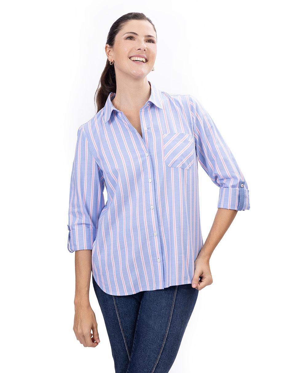 Camisa Nautica de algodón manga 3/4 para mujer