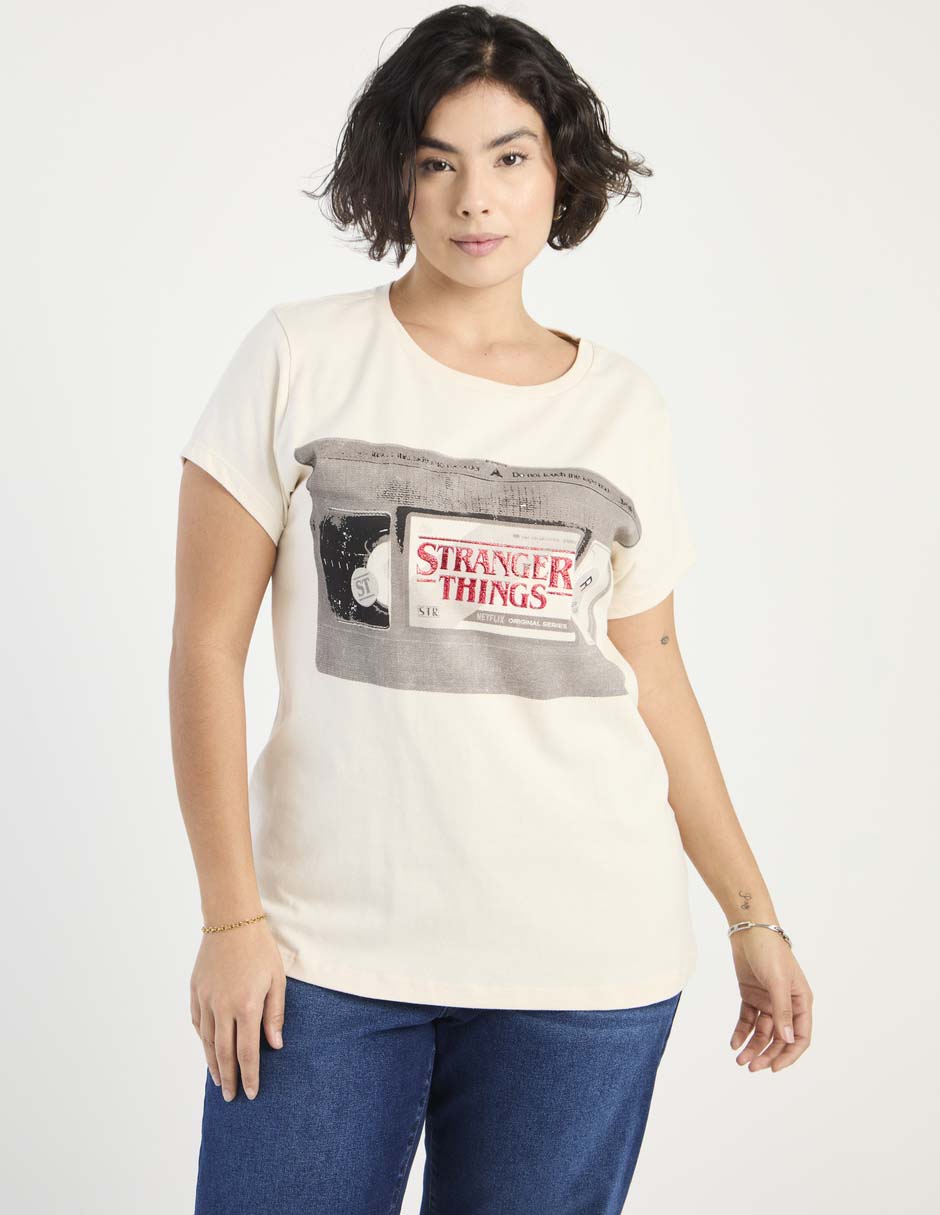 Playera manga corta Stranger Things cuello redondo para mujer Playera manga corta Stranger Things cuello redondo para mujer