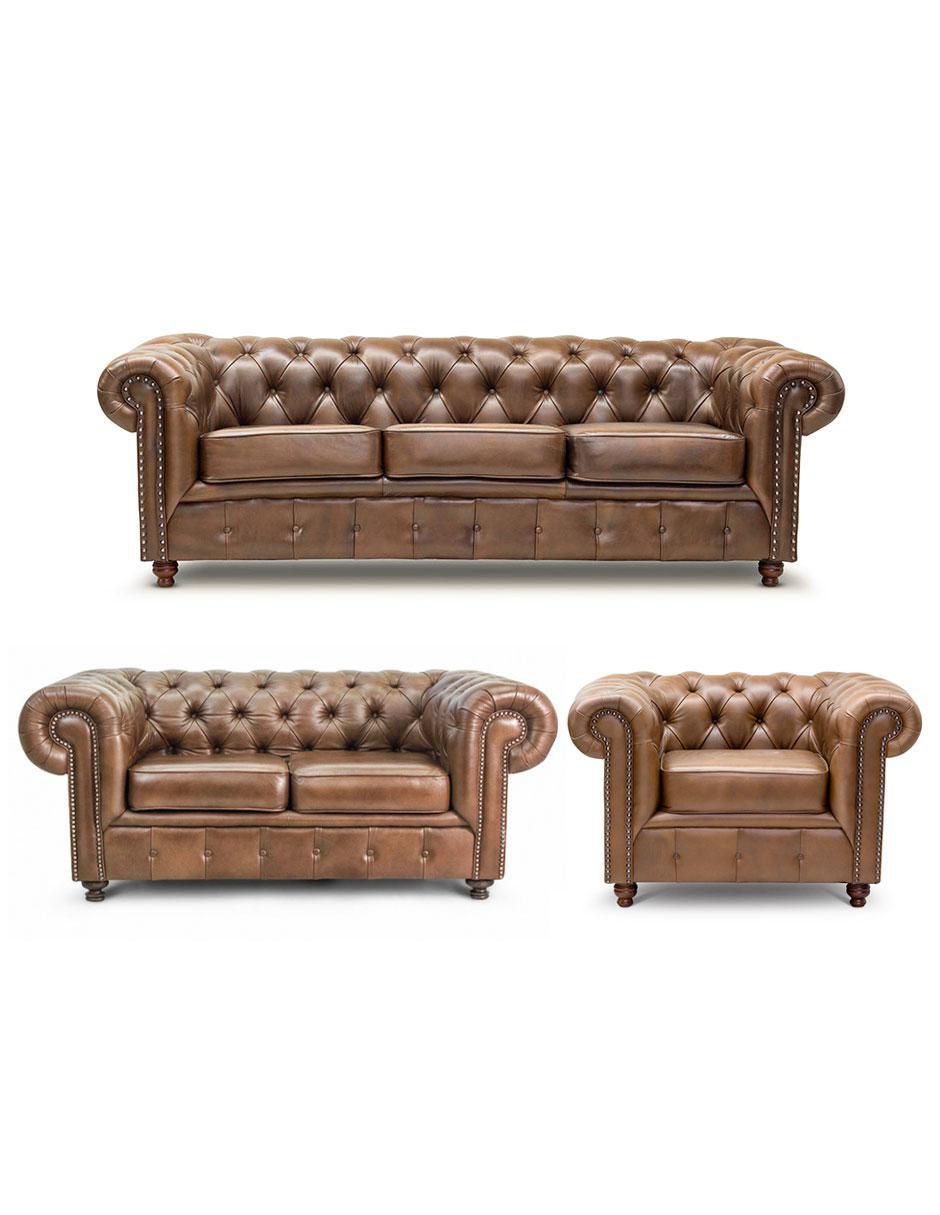 Sala 3 piezas Chesterfield de piel Sala 3 piezas Chesterfield de piel