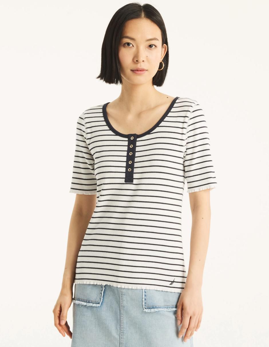Playera manga al codo cuello redondo mujer
