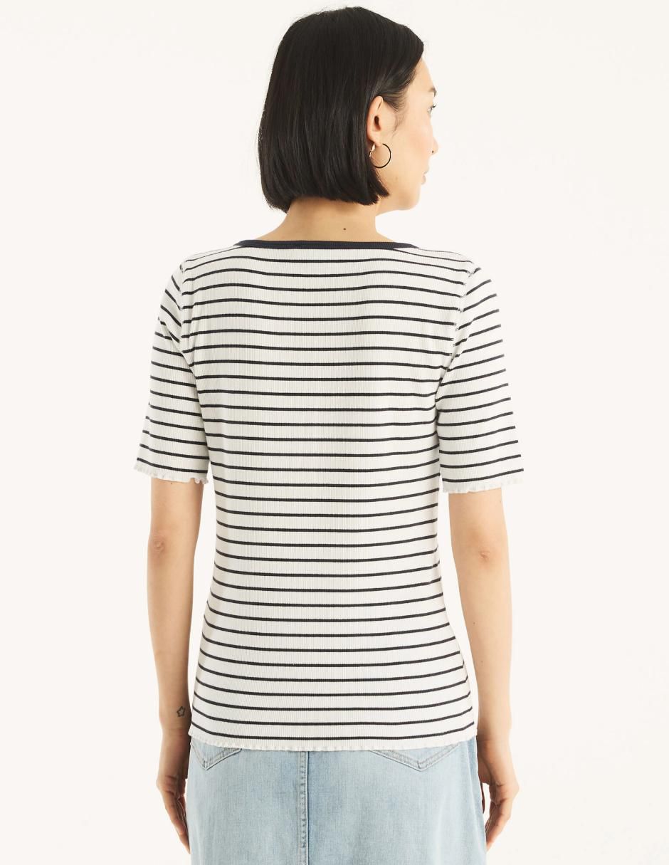 Playera manga al codo cuello redondo mujer