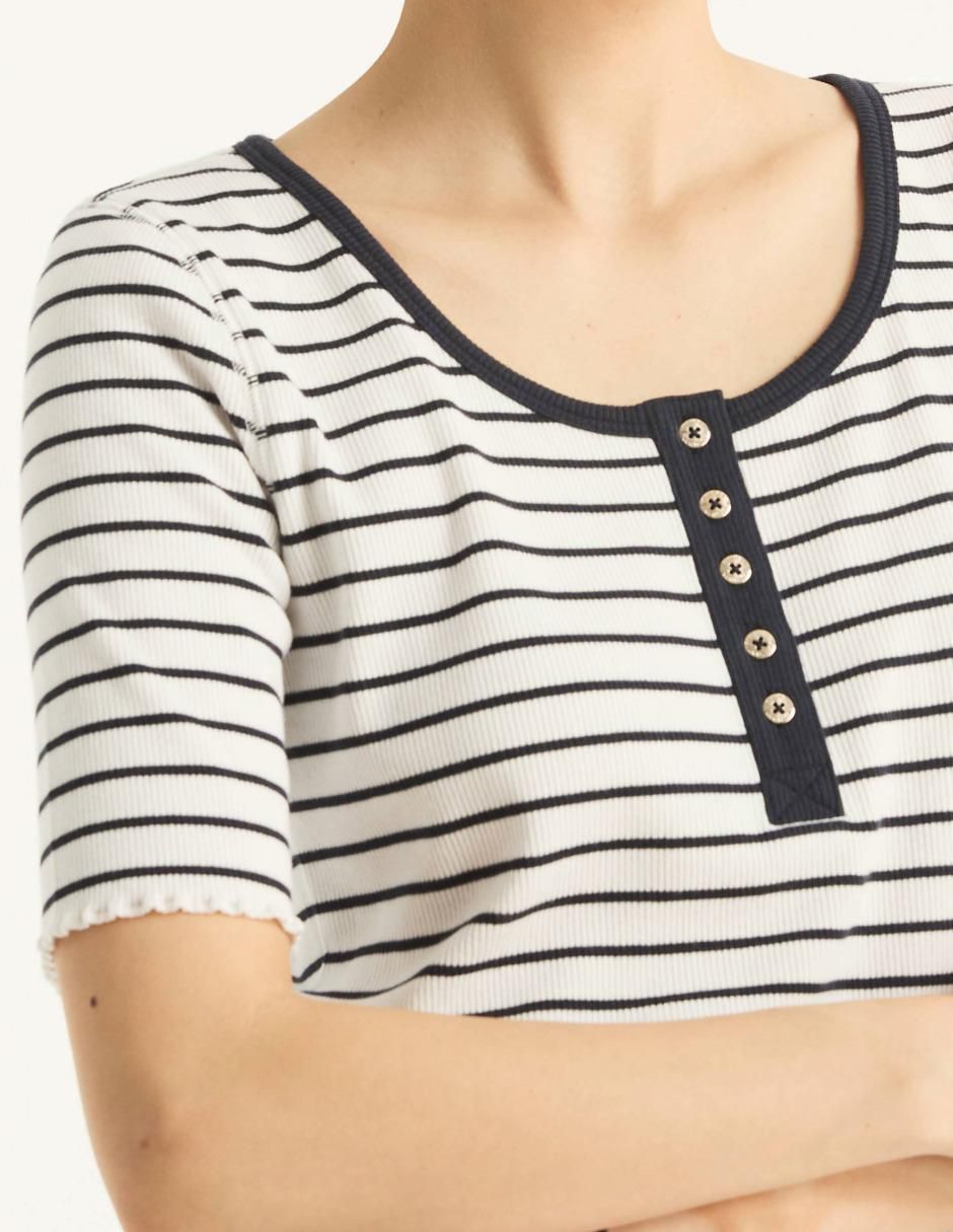 Playera manga al codo cuello redondo mujer