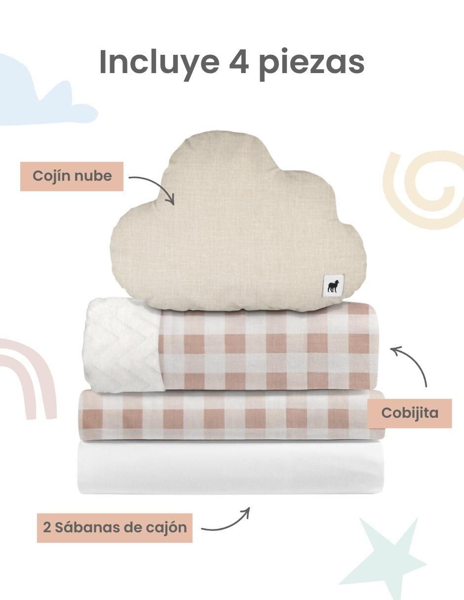 Juego de sábanas de algodón Nap Gingham Beige