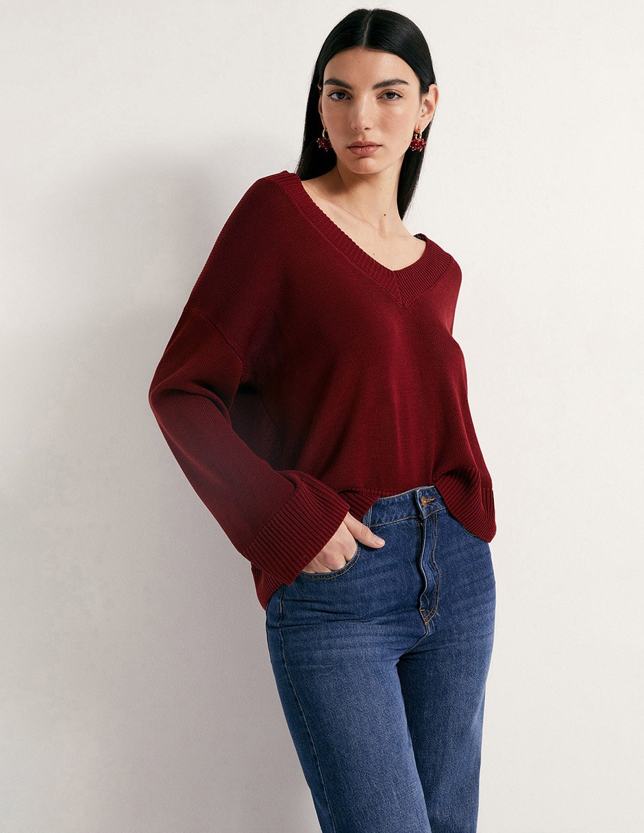 Suéter cuello V para mujer 1