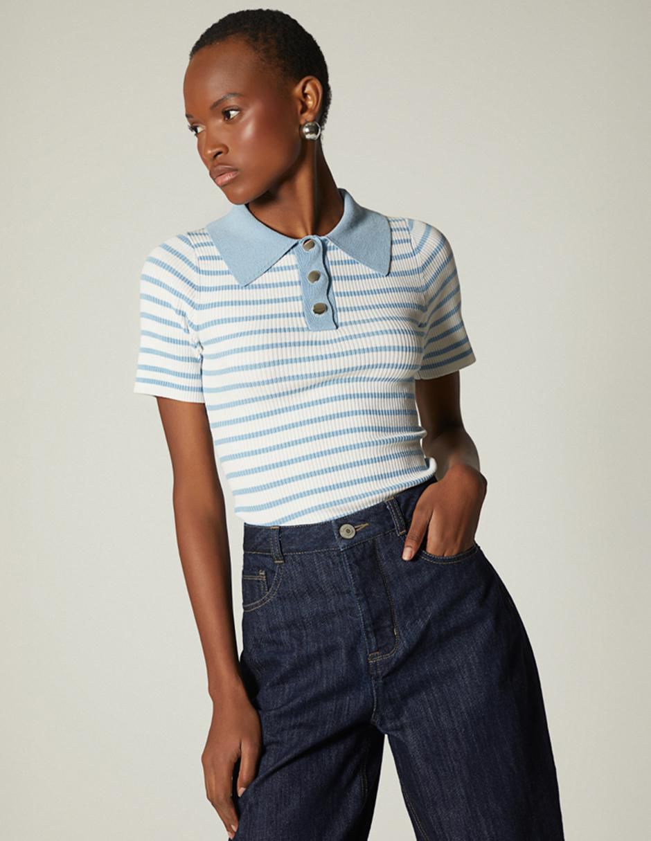 Playera manga corta cuello polo para mujer
