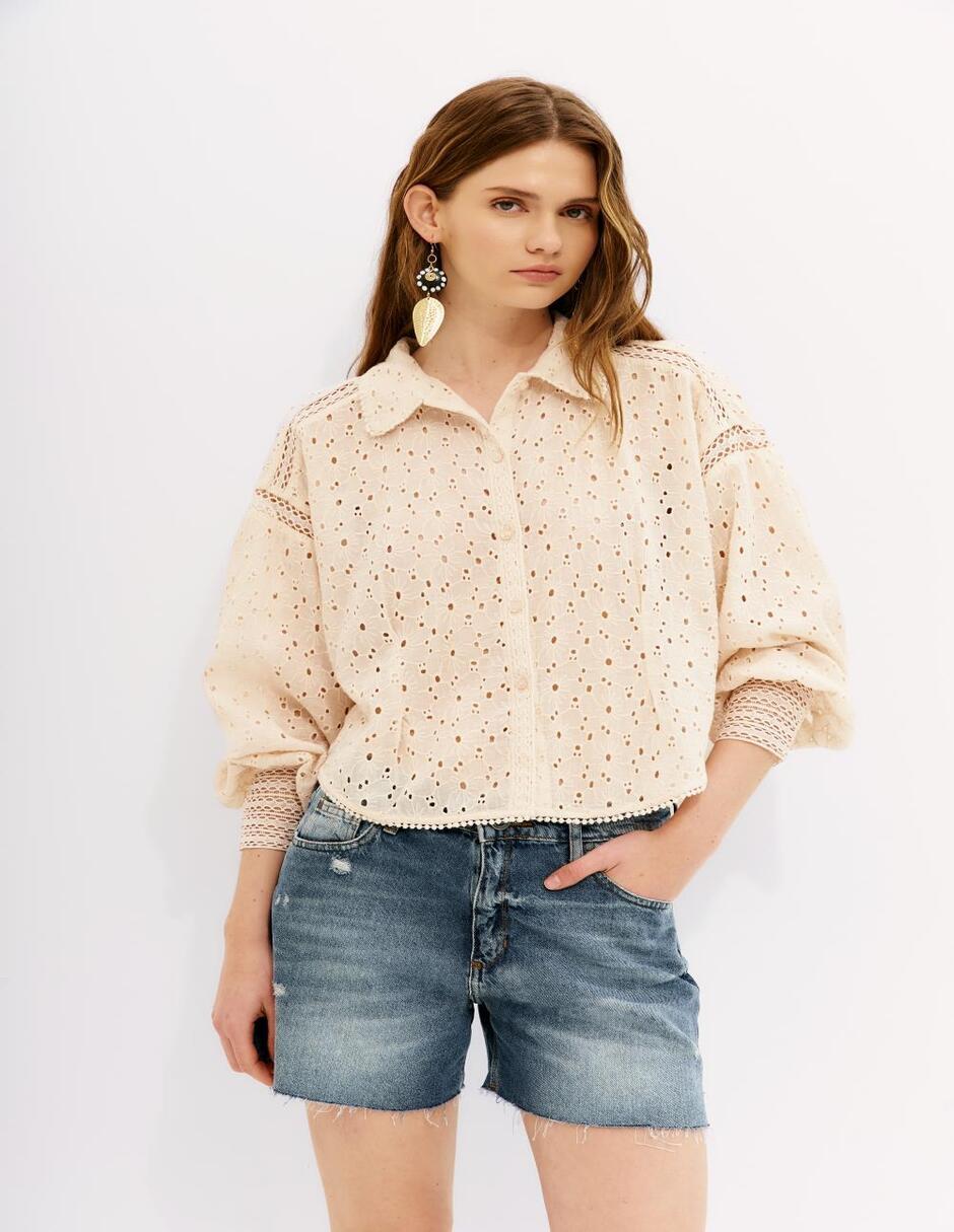 Blusa camisera manga larga para mujer