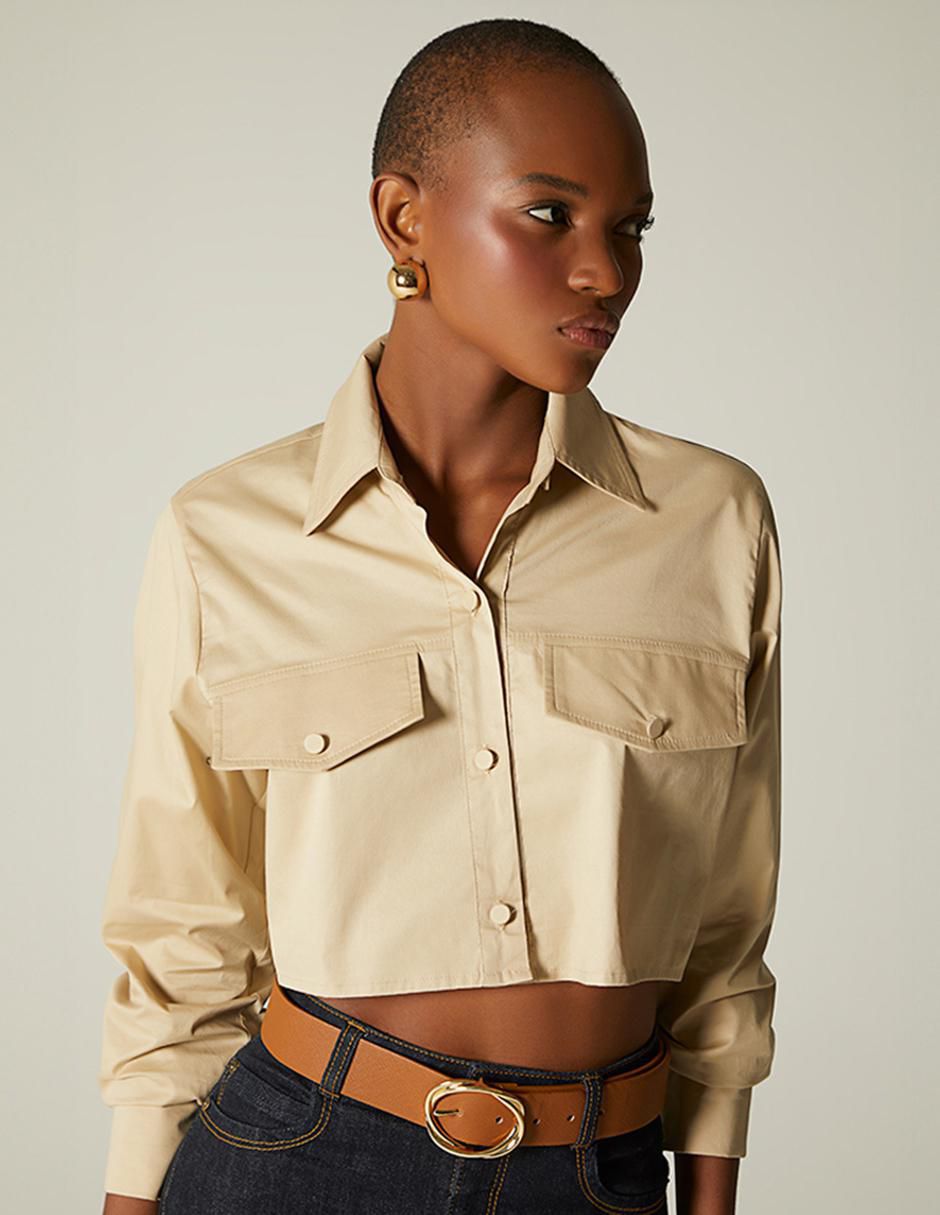 Top cuello camisero manga larga Top cuello camisero manga larga
