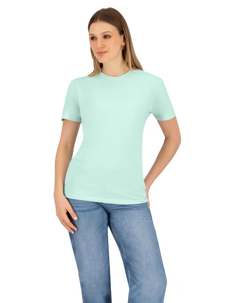Playera manga corta Indicum Denim cuello redondo para mujer