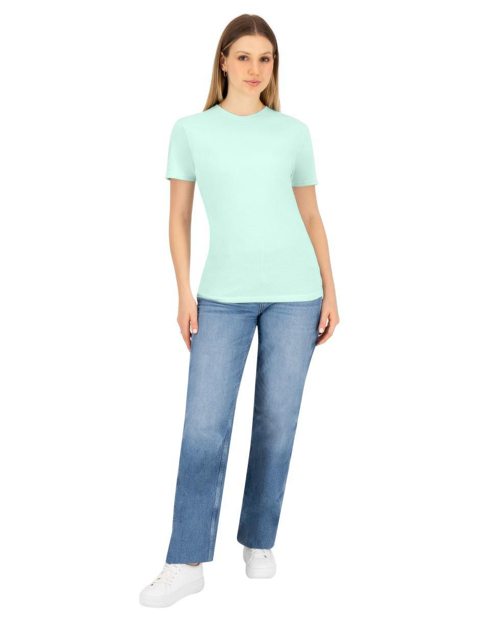Playera manga corta Indicum Denim cuello redondo para mujer