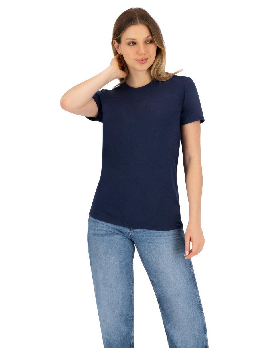 Playera manga corta Indicum Denim cuello redondo para mujer