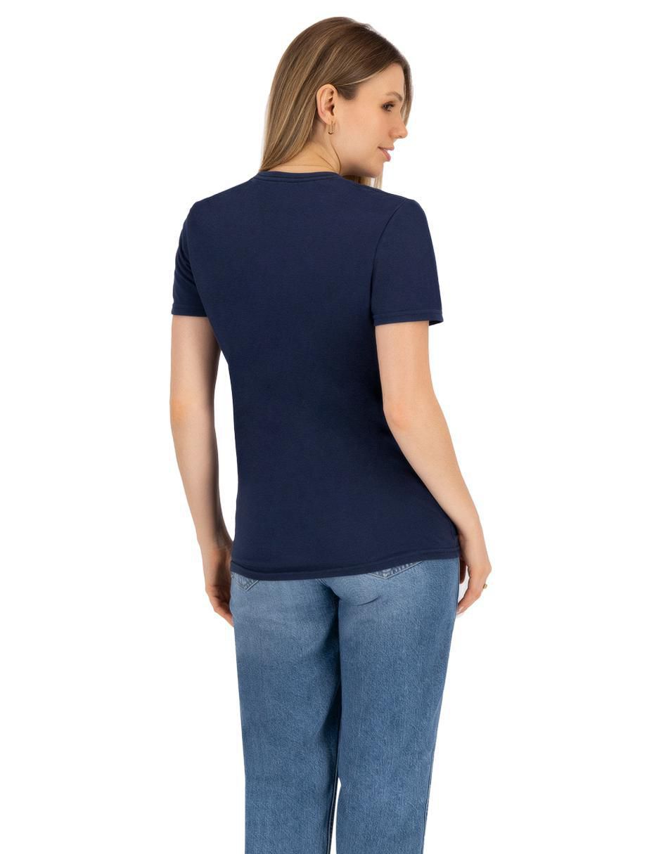 Playera manga corta Indicum Denim cuello redondo para mujer