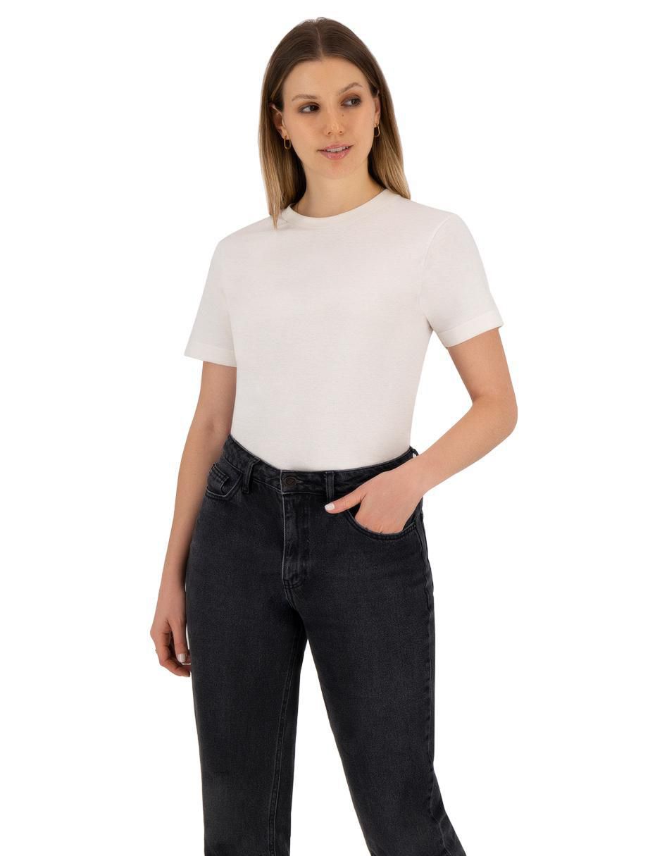 Playera manga corta Indicum Denim cuello redondo para mujer