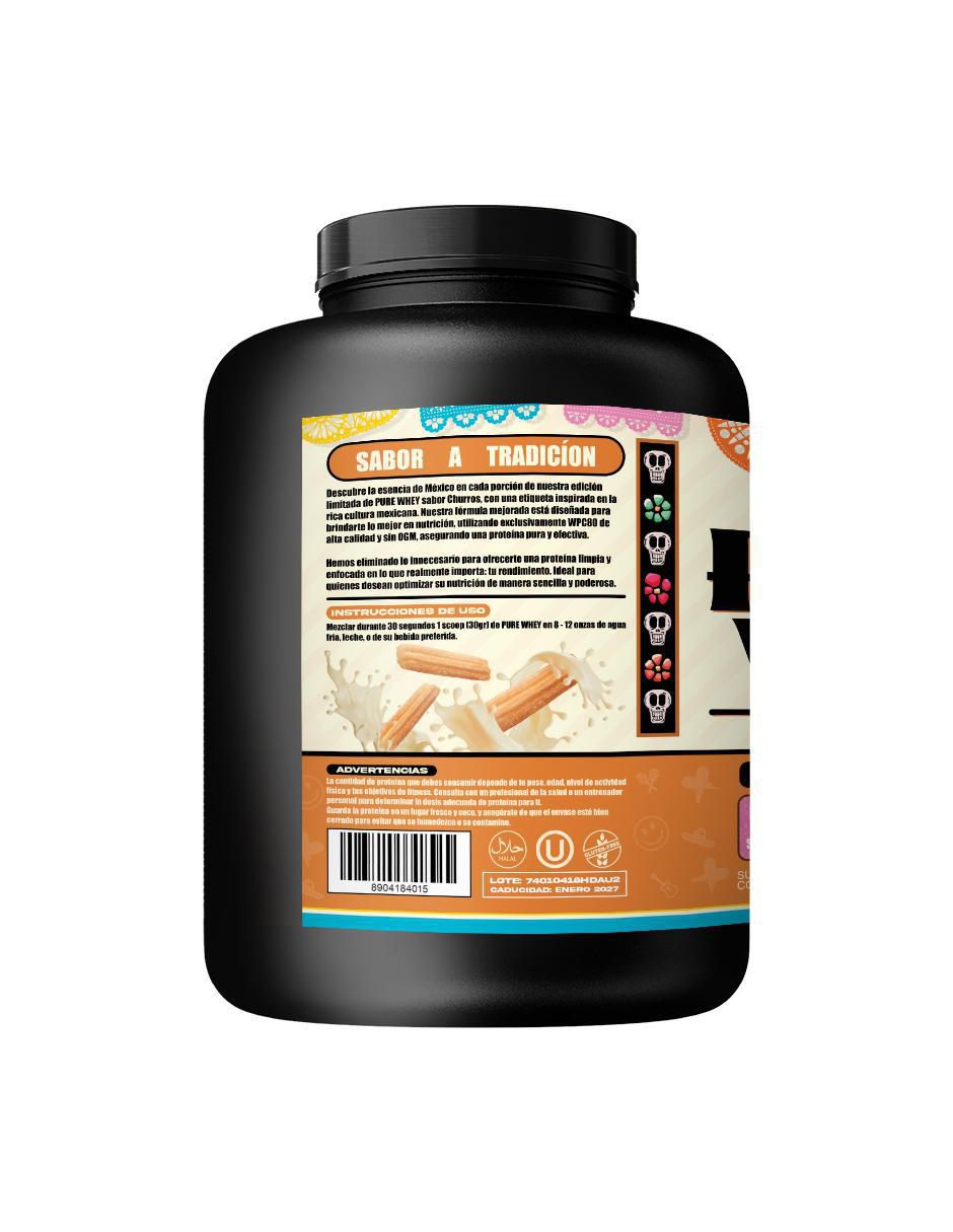 Bote de proteína con proteína de suero de leche sabor cinnamon churro de 1.8 kg 3