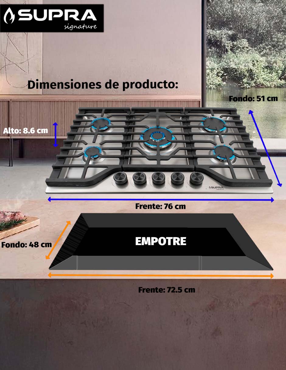 Parrilla a gas lp empotrable Supra