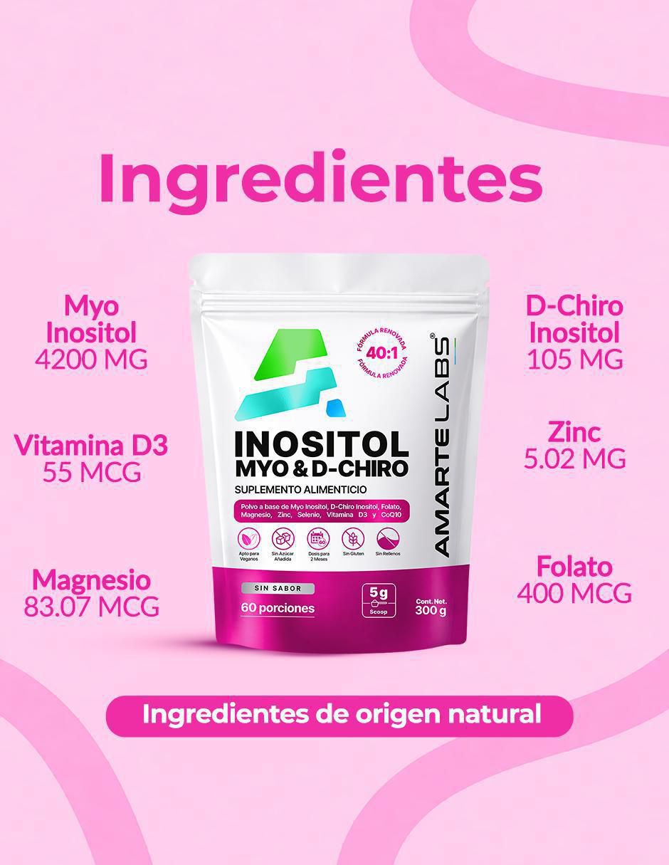 Myo + d-chiro inositol | fórmula balance femenino | ratio 40:1 | con folato + vitamina d3 + magnesio + zinc + coq10 "con" myo-inositol y d-chiro inositol "sabor" lima limón "de" 300 g 6
