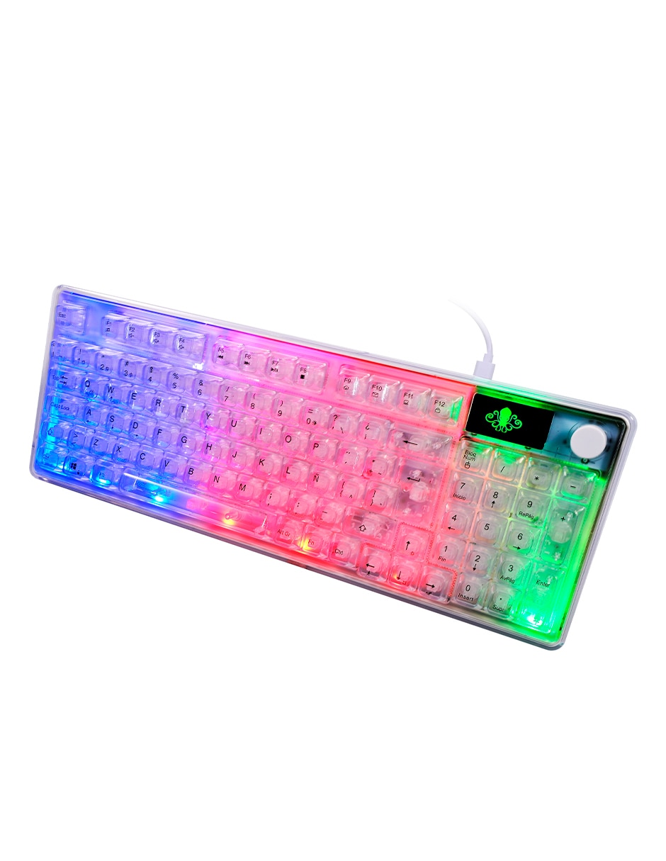 Kit teclado gamer USB-A 2.0 QWERT español con interruptor membrana plana teclado alambrico transparente Kit teclado gamer USB-A 2.0 QWERT español con interruptor membrana plana teclado alambrico transparente