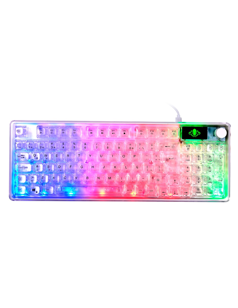 Kit teclado gamer USB-A 2.0 QWERT español con interruptor membrana plana Ground Gaming teclado alambrico transparente