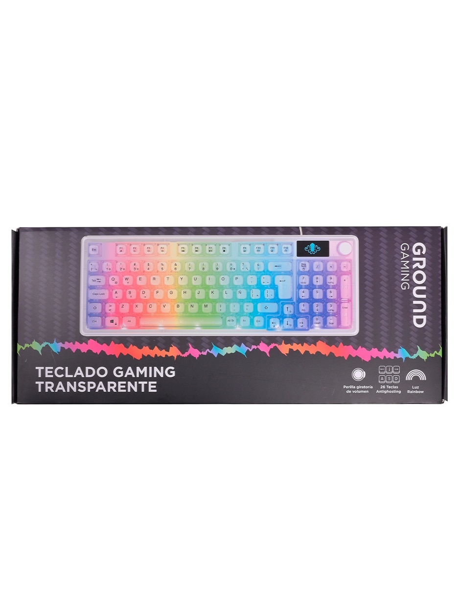 Kit teclado gamer USB-A 2.0 QWERT español con interruptor membrana plana Ground Gaming teclado alambrico transparente