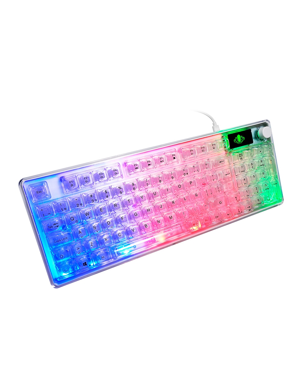 Kit teclado gamer USB-A 2.0 QWERT español con interruptor membrana plana Ground Gaming teclado alambrico transparente