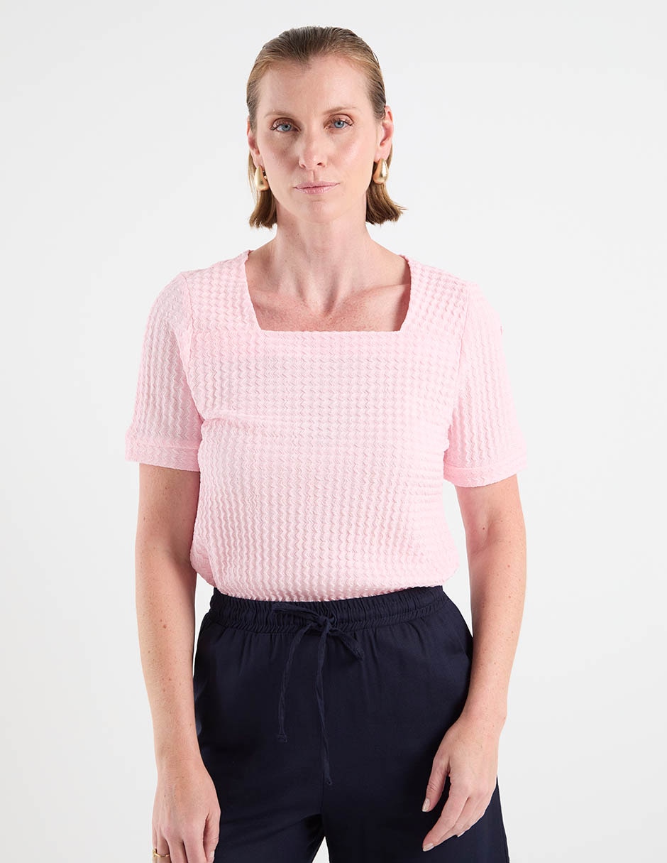 Playera manga corta Morango cuello cuadrado para mujer