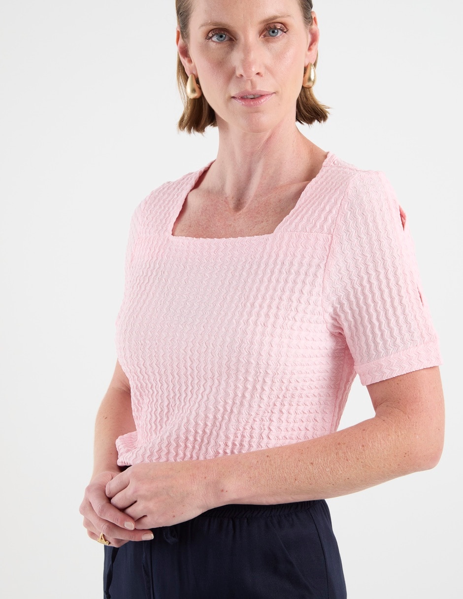 Playera manga corta Morango cuello cuadrado para mujer