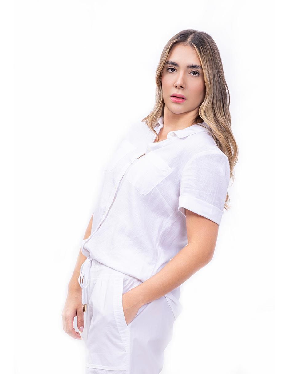 Camisa de lino manga corta para mujer