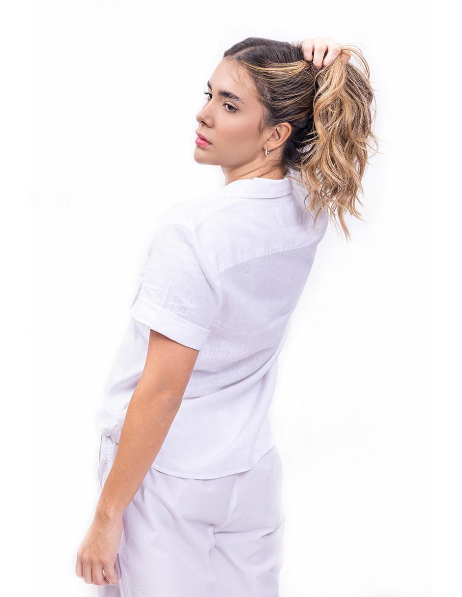 Camisa de lino manga corta para mujer