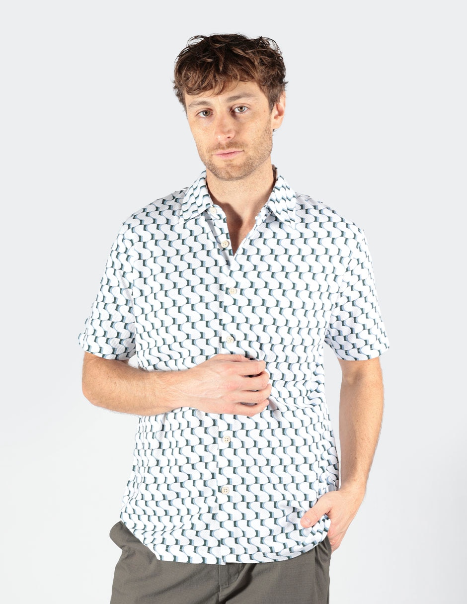 Camisa business casual manga corta para hombre
