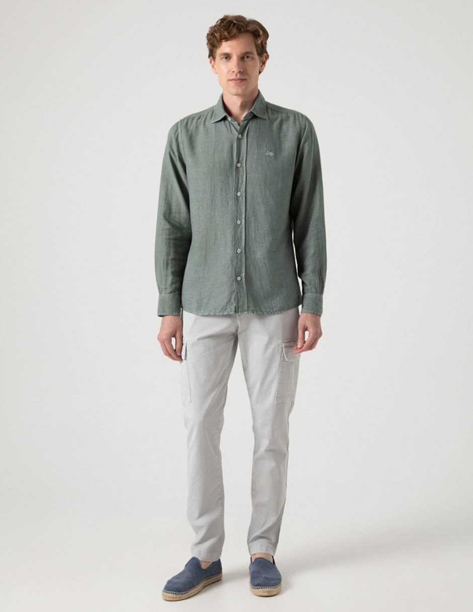 Camisa casual de lino manga larga para hombre Camisa casual de lino manga larga para hombre