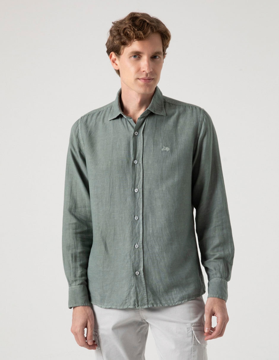Camisa casual Scotta de lino manga larga para hombre