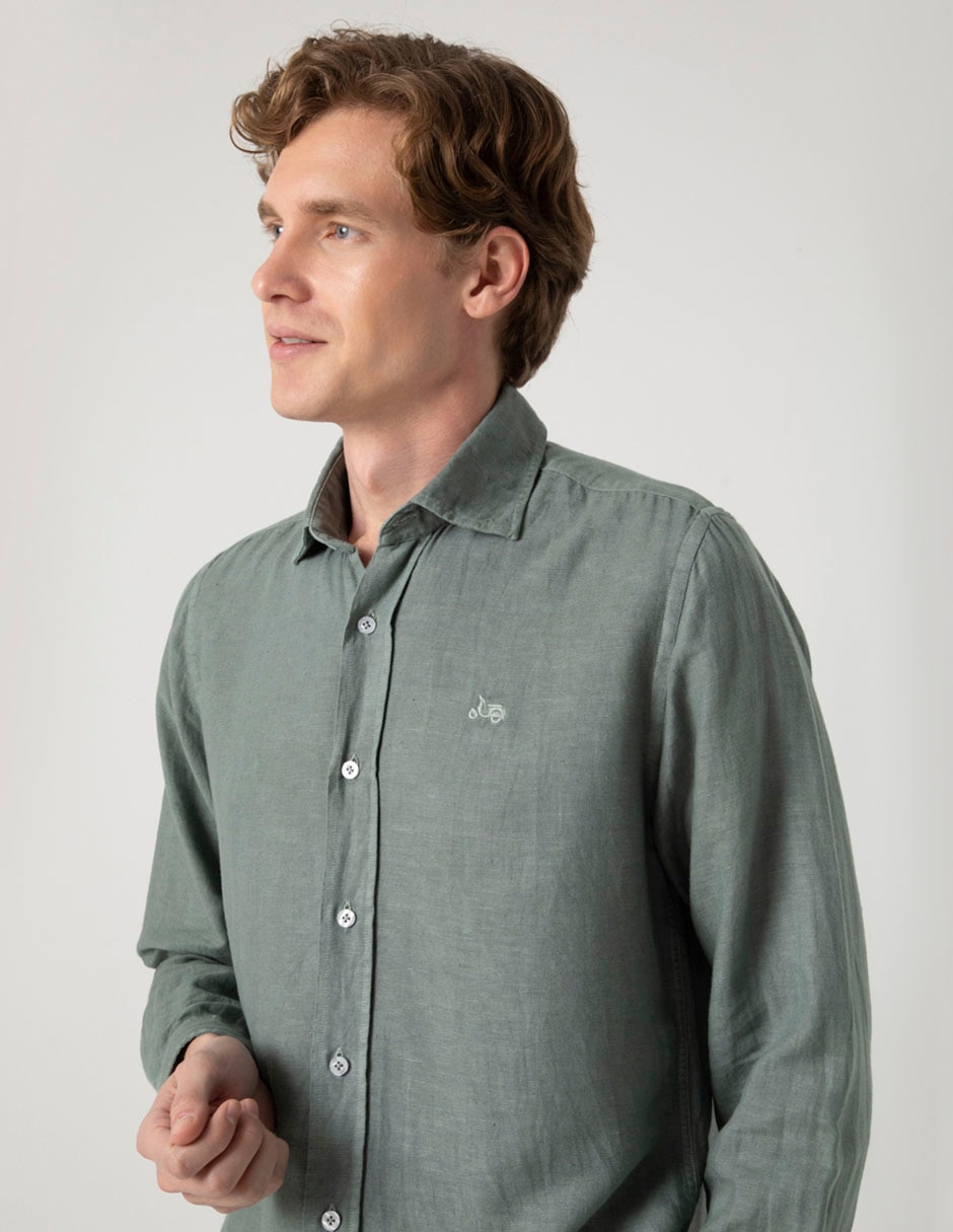 Camisa casual Scotta de lino manga larga para hombre