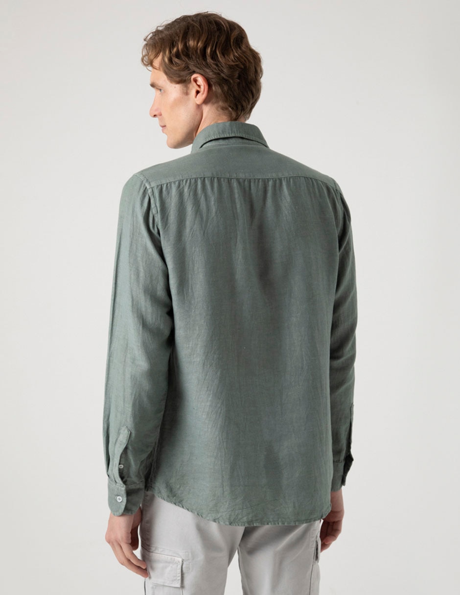 Camisa casual Scotta de lino manga larga para hombre