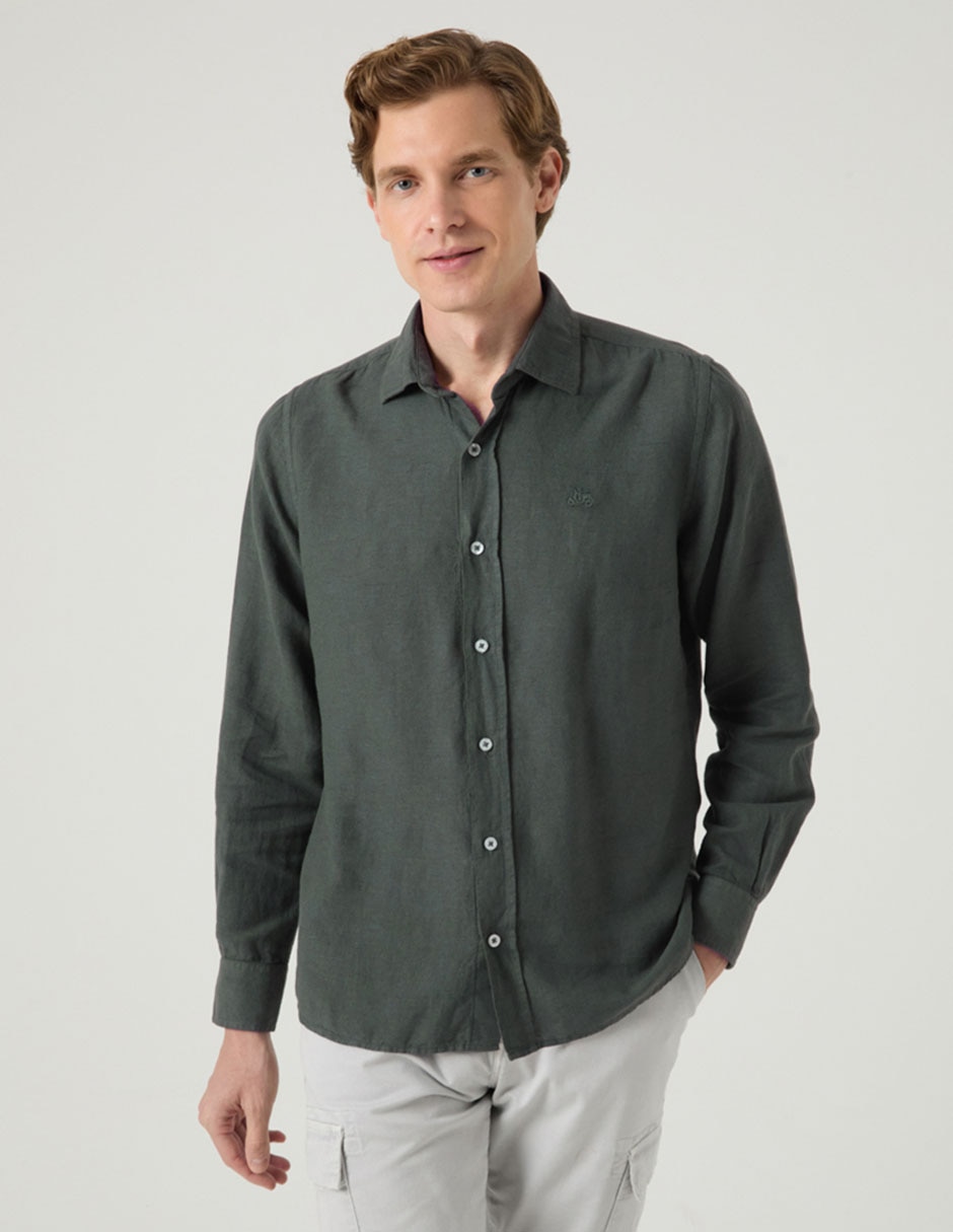 Camisa casual de lino manga larga para hombre Camisa casual de lino manga larga para hombre
