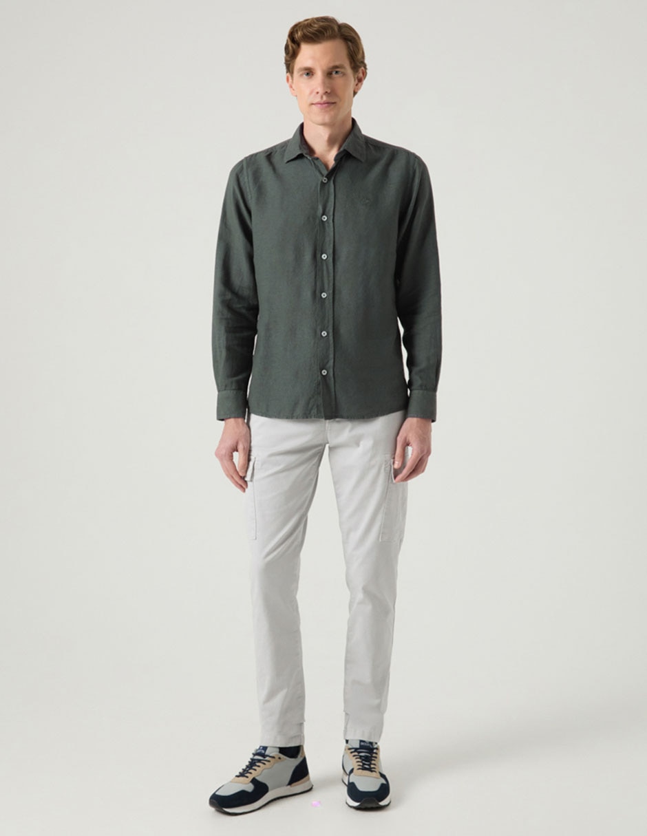 Camisa casual Scotta de lino manga larga para hombre
