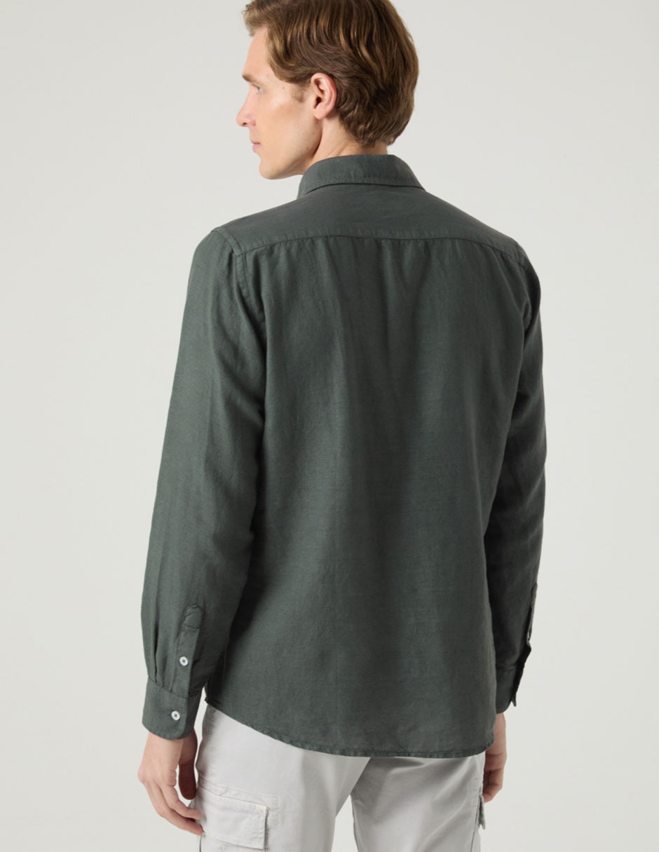 Camisa casual Scotta de lino manga larga para hombre