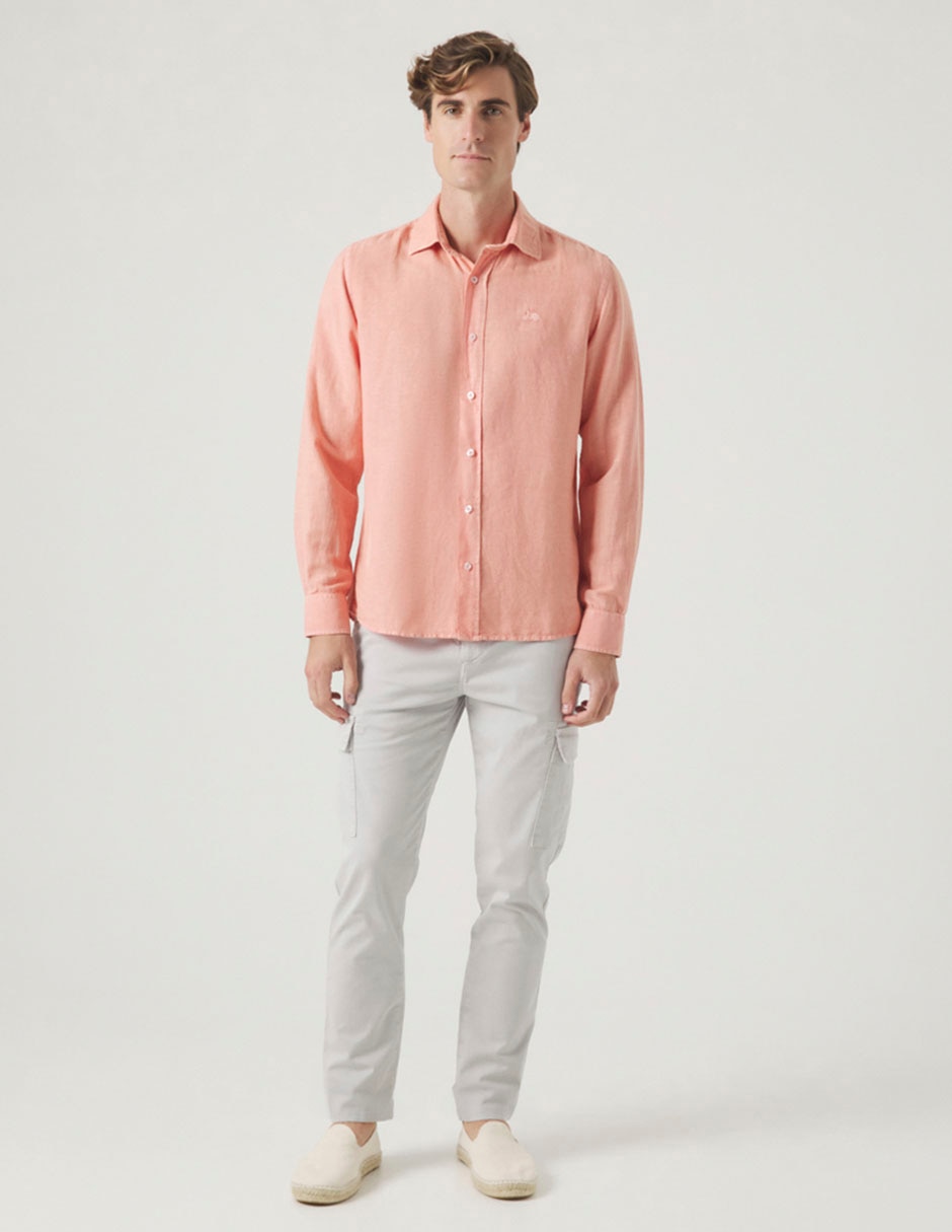 Camisa casual de lino manga larga para hombre
