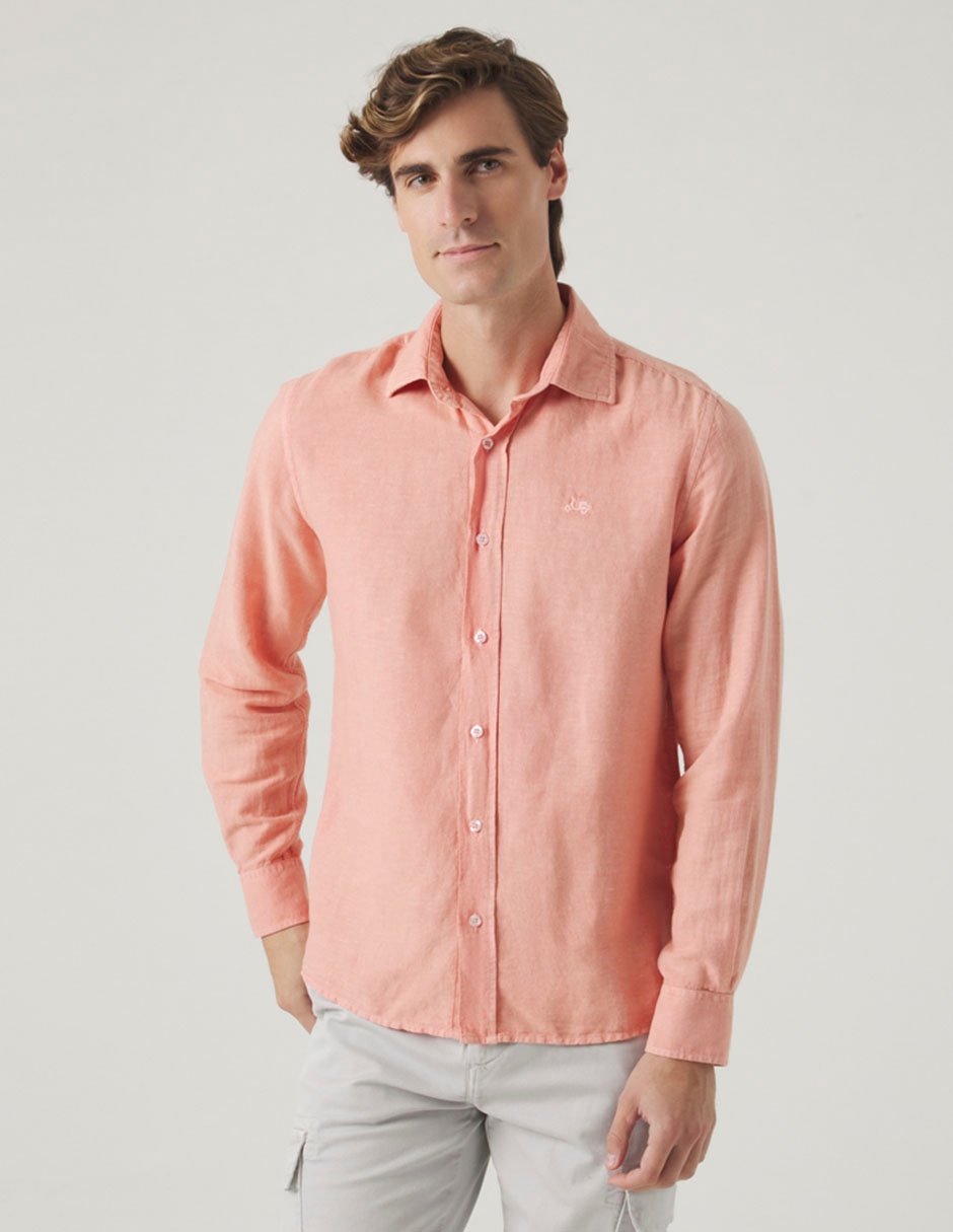 Camisa casual Scotta de lino manga larga para hombre