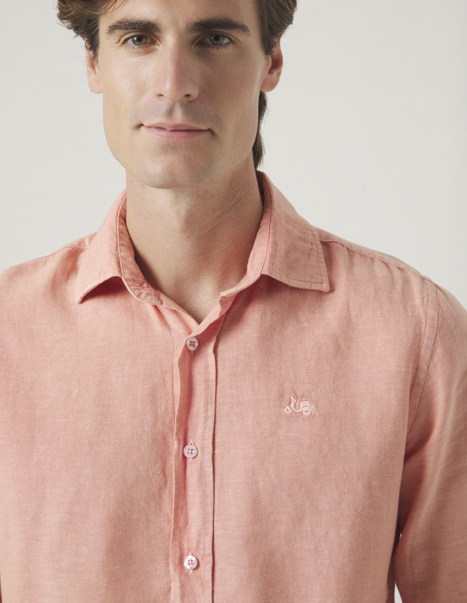 Camisa casual Scotta de lino manga larga para hombre