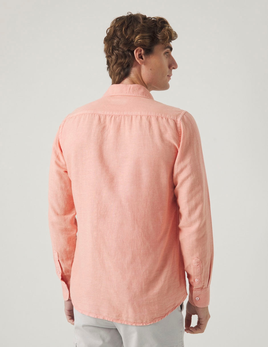 Camisa casual Scotta de lino manga larga para hombre
