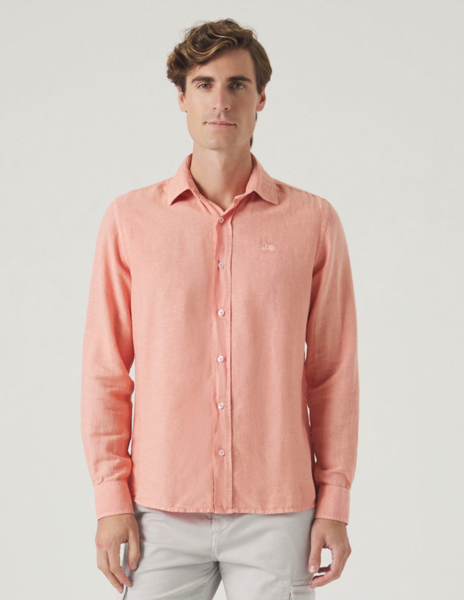Camisa casual Scotta de lino manga larga para hombre