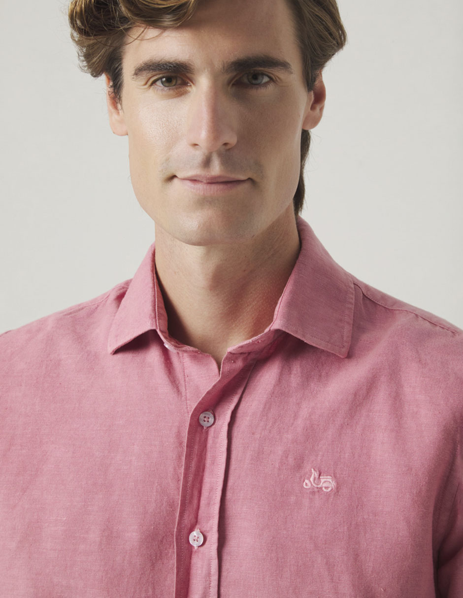 Camisa casual Scotta de lino manga larga para hombre