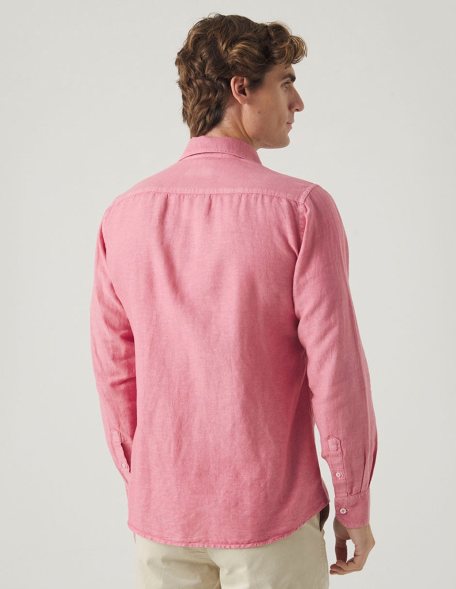 Camisa casual Scotta de lino manga larga para hombre