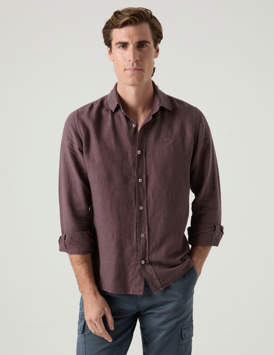 Camisa casual de lino manga larga para hombre